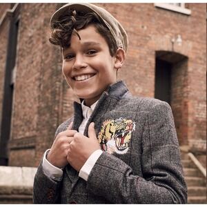 Romano Luxury Collection Kids Tweed Blazer Jacket Tiger Embroidered  Plaid 12